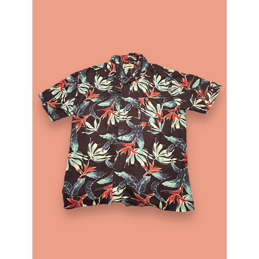 Milano Bay Hawaiian Shirt Floral Woven Aloha Men's Size LG Blues Tropical Print